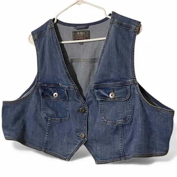 Torrid Denim Button-up Short Vest Women 4X Blue Pockets Distressed Western Rodeo - Picture 3 of 14